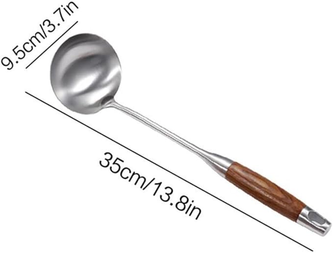 AOOSY Soup Ladle,304 Stainless Steel Cooking Ladle Spoon with Wooden Handle | 13.8 In Long Wood Handle Soup Spoon,Kitchen Utensil Wok Tool for Cooking, Gravy, Sauces