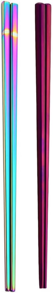 Stainless Steel Chopsticks,Reusable ,Dishwasher Safe , Easy to Use（2 PCS,Rainbow&purple）