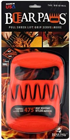 Bear Paws Meat Claws - The Original BBQ Meat Shredder Claws - Orange | Shredder Claws for Pulled Pork, USA Made - Easily Lift, Shred, Pull and Serve Pork, Chicken, Brisket and Turkey