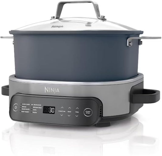 Ninja 10-in-1 Everyday Possible Cooker Pro 6.5-qt,Multi-Cooker,Slow Cooker, Slow Cook,Sear/Sauté,Braise,Keep Warm,White Rice,Brown Rice,Oats,Cooking Pot Midnight Blue, Base Gray/Stainlees Steel