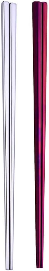 Stainless Steel Chopsticks,Reusable ,Dishwasher Safe , Easy to Use（2 PCS,silver&purple）