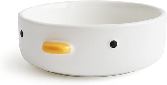 PURROOM Funny Cute Duck 6'' Salad Bowl, Handmade Glaze Chick Safety Ceramics Flat Bottomed Bowl, Home Family, Friend.