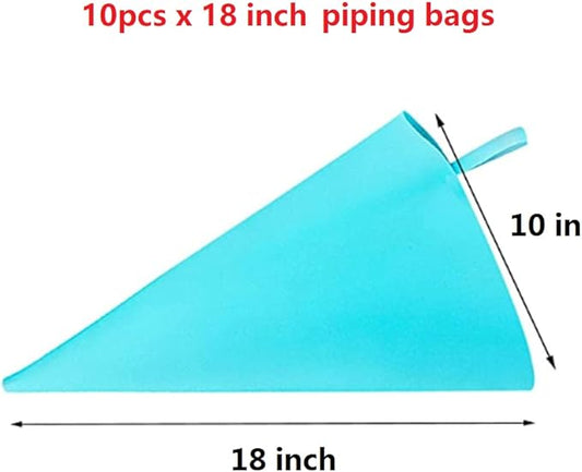30 Pcs Pastry Piping Bags Set, with 10 PCS (18 Inch) Reusable Silicone Icing Bags,10 Couplers and 10 Frosting Bag Ties for Cake Cupcake Decorating
