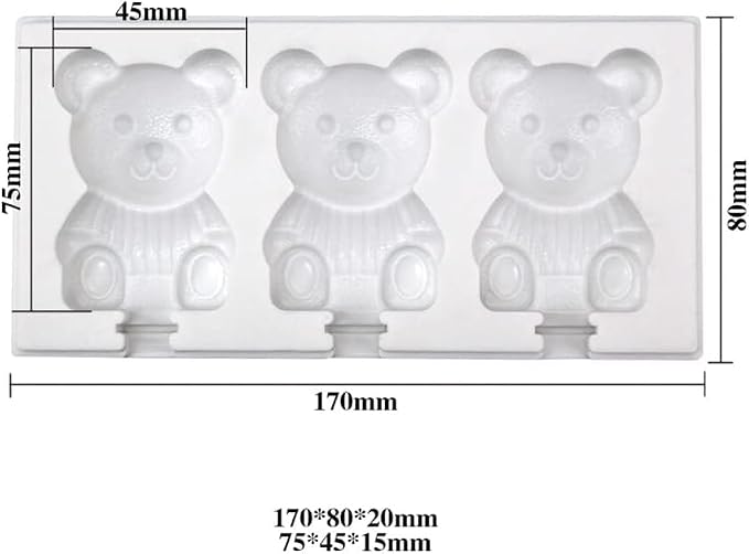 1 Pack Cute Woolly Bear Shape Popsicle Molds Silicone Ice Pop Molds 3 Cavities Popsicle Molds for Kids Adults Ice Cream Mold Cakesicles Mould DIY Popsicle Maker Homemade Popsicle Silicone Molds R