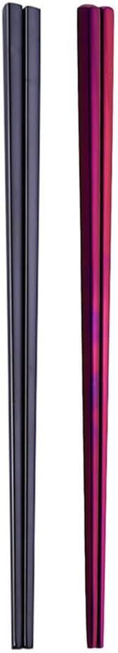 Stainless Steel Chopsticks,Reusable ,Dishwasher Safe , Easy to Use（2 PCS,black&purple）