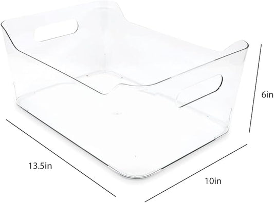 Isaac Jacobs 2-Pack Large Clear Storage Bins (13.5” x 10” x 6”) w/Handles, Plastic Box Set, Home, Office, Fridge, Freezer, Kitchen, Pantry Organization Container, BPA-Free/Food Safe (Large, 2 Pack)