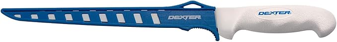Dexter Outdoors SOFGRIP 9" Flexible Fillet Knife with Edge Guard | High-carbon American stainless blade resists corrosion. Slip-resistant soft grip and edge guard included, made in USA.