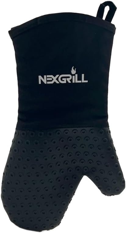 Nexgrill Silicone Oven Mitt, Heat-Resistant BBQ Glove with Hanging Loop, Non-Slip Grill Glove for Kitchen, Baking, and Outdoor Grilling, Black - 530-0025
