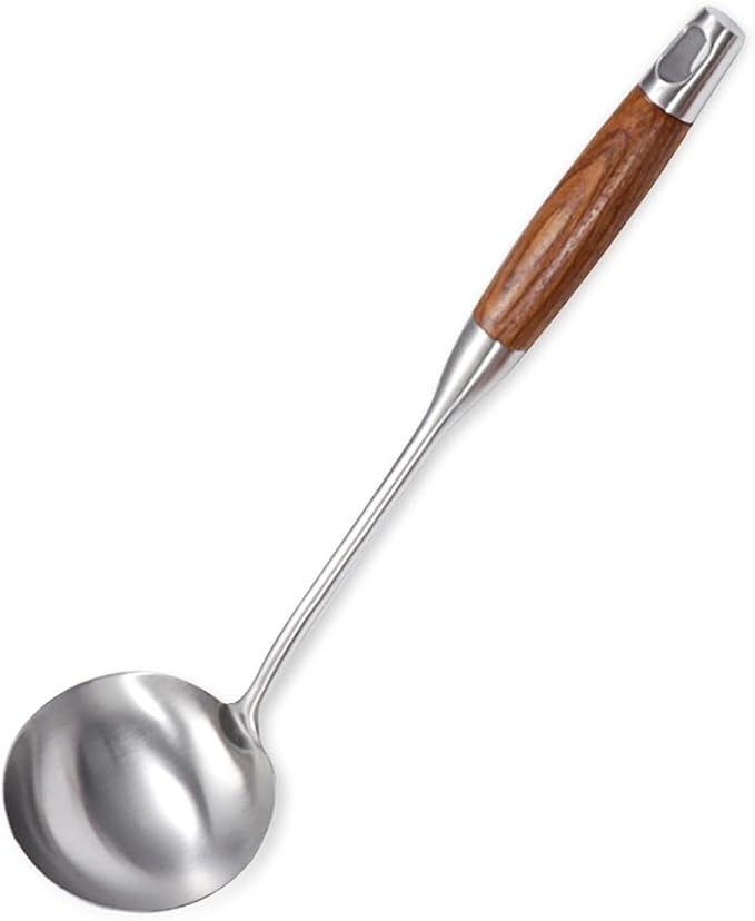 AOOSY Soup Ladle,304 Stainless Steel Cooking Ladle Spoon with Wooden Handle | 13.8 In Long Wood Handle Soup Spoon,Kitchen Utensil Wok Tool for Cooking, Gravy, Sauces