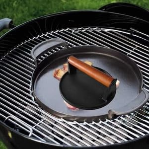 Burger Press 7.08" Round,Heavy-Duty Cast Iron Smash Burger Press Meat Steak With Wood Handle for Blackstone Camp chef Pitboss Weber Griddle Grills(Round) | Heavy Duty Good for Blackstone Camp chef Pitboss Weber Griddle