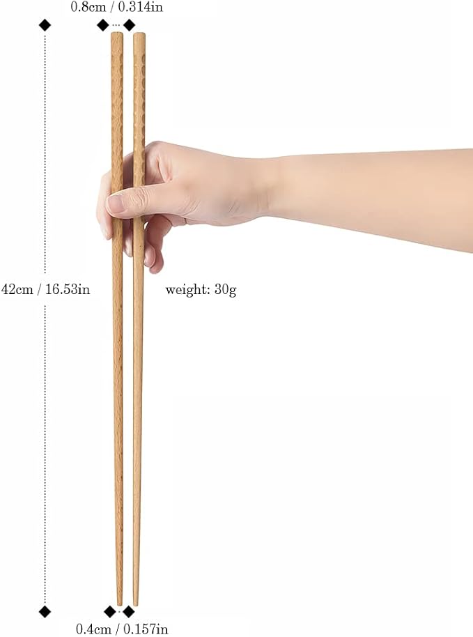 Extra Long Wooden Cooking Chopsticks, 16.5 Inch Sauced Kitchen Chopsticks for Noodles, Sauces, Hot Pot, Natural Wood, 2 Pairs