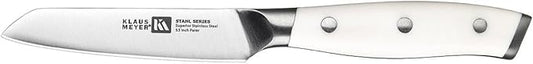 Klaus Meyer Stahl 3.5 inch Paring Knife High Carbon Exclusive German Steel Fruit Knife, Small Kitchen Knife with Ergonomic Handle (White)