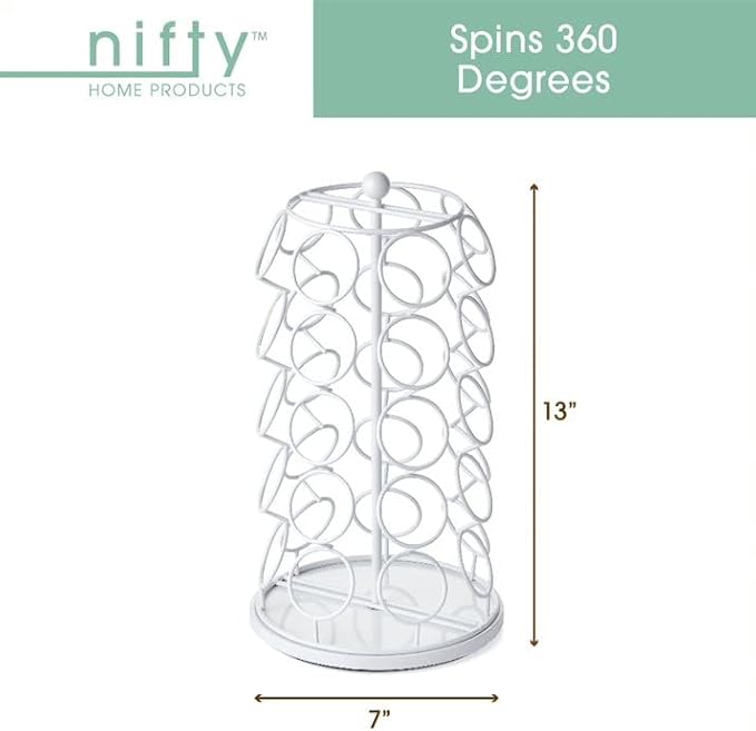 Nifty Solutions Keurig Coffee Pod Holder Carousel 360 Degree Spinning Organizer for K Cups 13 Inch Tall Compact Counter Storage Solution (35 K Cup Holder | White Black)