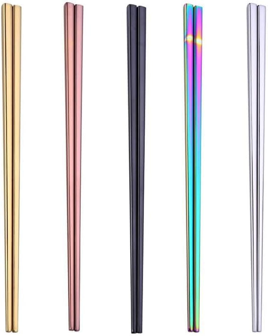 5 Pairs Stainless Steel Chopsticks Set, 5 Colors Metal Chopsticks Reusable, Dishwasher Safe, 9 Inches