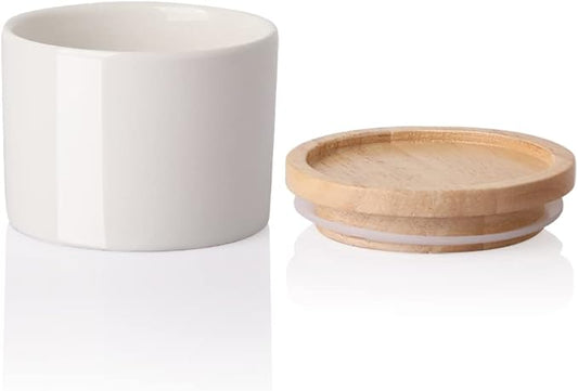 Sweejar Kitchen Canisters Ceramic Food Storage Jar, Stackable Containers with Airtight Seal Wooden Lid for Serving Ground Coffee, Tea, Sugar, Spice and More - 5 Fl Oz(White)