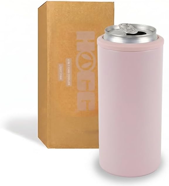 4 in 1 Universal Can Cooler - Light Pink, Can Holder Insulated, Beer Bottle Cooler, Universal Holder for All Drink Sizes, Stainless Steel Insulated Tumbler, Tailgating Accessories
