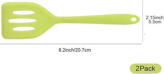 2Pack Small Silicone Turner High Heat Resistant Slotted Spatula for Fish, Eggs, Pancakes and More (8.2 IN, Blue)
