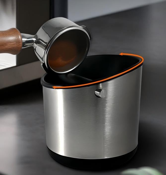 Knock Box for espresso Portafilters, 10cm Opening with Anti-Slip Base & Detachable Knock Bar, Quiet Silicone Sleeve Design stainless steel knockbox Avoid coffee grounds splashing (small)
