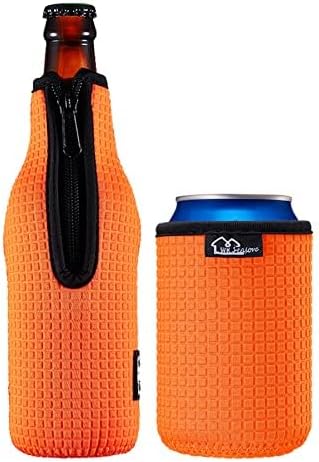 Beer Bottle Sleeve Insulators 12oz 330ml Standard Beer Bottle Cooler Covers Zip-up Bottle Jacket 12OZ Standard Can Sleeves Coolie Neoprene Insulator (Orange)