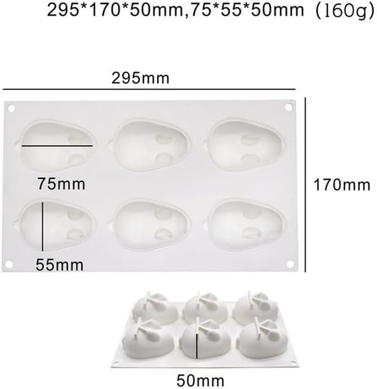 OCPO KITCHEN 3D Easter Bunny Silicone Mold for Baking Rabbit Shape Mousse Cake, French Dessert, Chocolate, Pastry, Pudding, Jelly, Cake Decoration Mold, Rabbit Shape (6 Cavity)