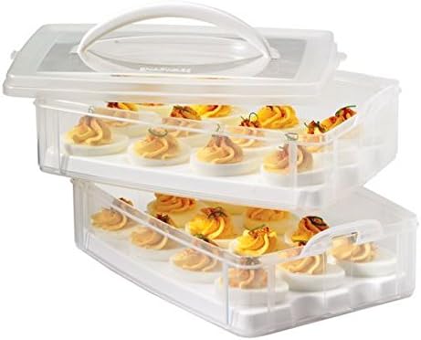 Snapware (2-Layer,24 Eggs Plastic Detachable Deviled Egg Carrier Storage Container With Lid and Handle,Freezer Dishwasher Microwave Safe,(Pack of 6)