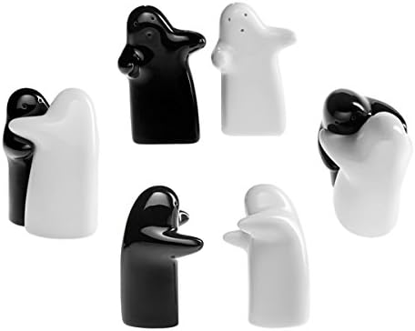 Salt and Pepper Shakers Cute Decorative Novelty Hugging Shakers Couple Set Black and White Modern and Vintage Hug Design Easy to Refill and Dispenser Shaker Set