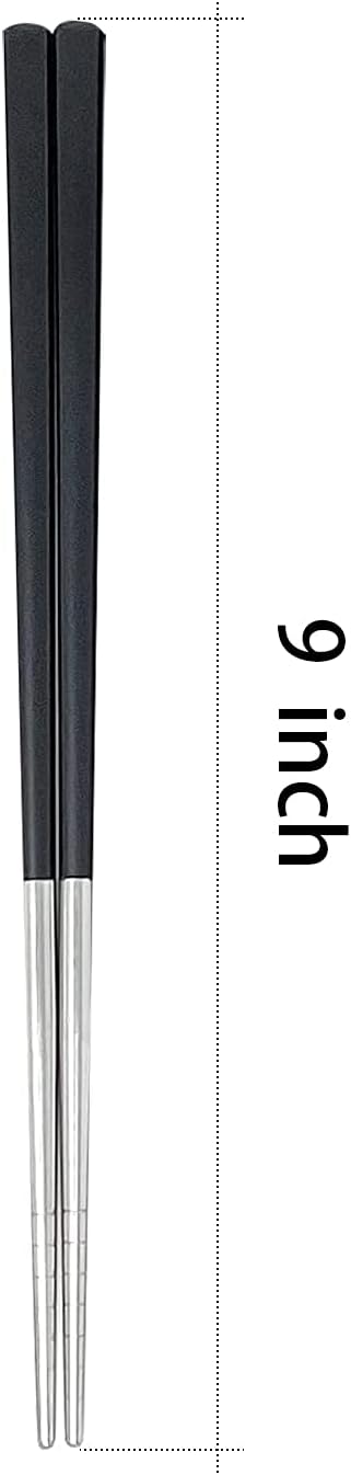 Qinlang Reusable Chopsticks, Stainless Steel Tips/Fiber Glass Handles, Dishwasher Safe, Non-Slip Metal Chopsticks for Cooking Eating, 5 Pairs Gift Pack - Black