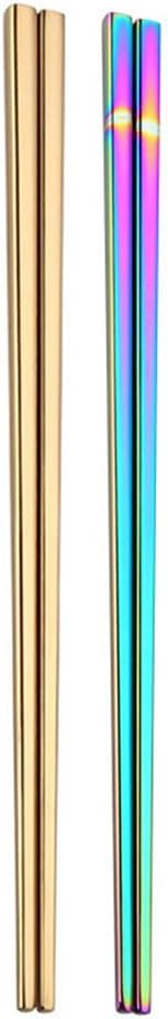 Stainless Steel Chopsticks,Reusable ,Dishwasher Safe , Easy to Use（2 PCS,Rainbow&golden）