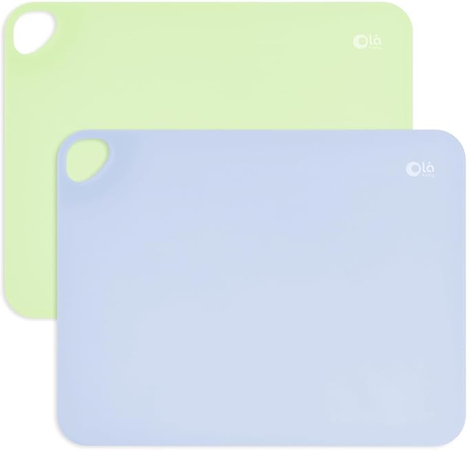 Olababy Fold N Go Silicone Placemat w Travel Case | Dishwasher Safe, BPA Free, Non-Slip, Waterproof | Mini Dining Mat for Infants, Babies, Toddlers and Kids (2, Kiwi/Blueberry)