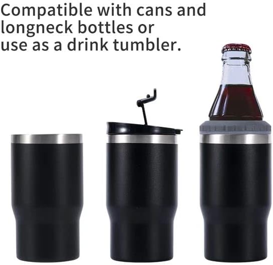 14oz 4 in 1 Stainless Steel Can Cooler Beer Bottle Insulator With 2 Lids for 12oz can&bottle, Double walled insulated Thermocooler &Travel Mug Holder Keeping Your Bevearge Cold (PINK#)