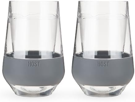 Host Freeze XL Wine Cooling Cups for Gifts for Mom, Birthday Gifts for Women, Double Wall Insulated Plastic Wine Glasses for Red and White Wines, Freezable Plastic Tumblers, 12 oz, Set of 2, Gray