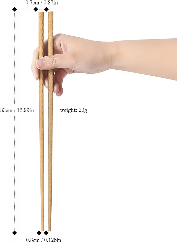 AYFIDISHS Wooden Cooking Chopsticks, 12.9 Inch Extra Long Sauced Kitchen Chopsticks for Noodles, Sauces, Hot Pot, 2 Pairs