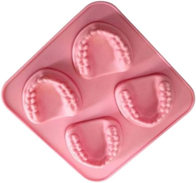 Pink 4 Hole Denture Teeth Shaped Ice Cube Mold Silicone Ice Tray DIY Ice Cream Funny Gag Gift For Dentist Seniors Ice Tray Molds, Ice Cube Molds and Trays