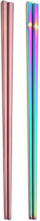 Stainless Steel Chopsticks,Reusable ,Dishwasher Safe , Easy to Use（2 PCS,Rainbow&Rose gold）