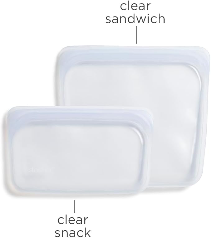 Stasher Reusable Silicone Food Storage Bags, Snack, Sandwich 2-Pack, Clear | Food-Safe Silicone, BPA-Free, Leak-Free, Eco-Friendly, Dishwasher, Lunch Bag, Travel Containers, Meal Prep, Lunch, Travel