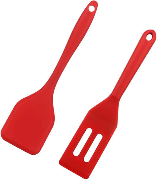 2 Pieces Mini Spatula Small Spatula Brownie Serving Set Flexible Nonstick Silicone Red Serve Slotted Spatula Turner for Cooking, Baking & Flipping Eggs