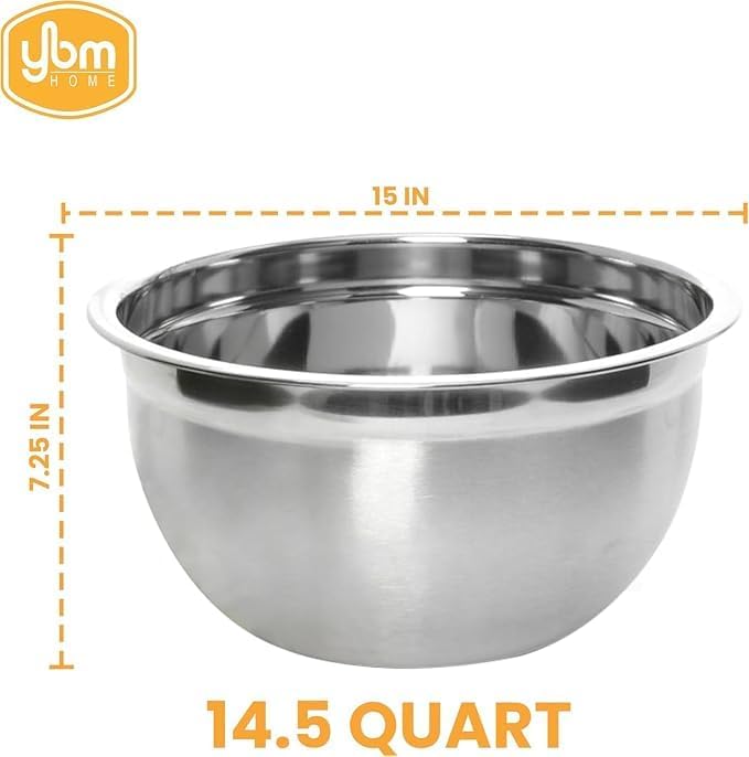 Deep Professional Quality Stainless Steel Mixing Bowl For Serving, Mixing Cooking and or Baking-14.5 Quart, Pack of 6, 1192-6