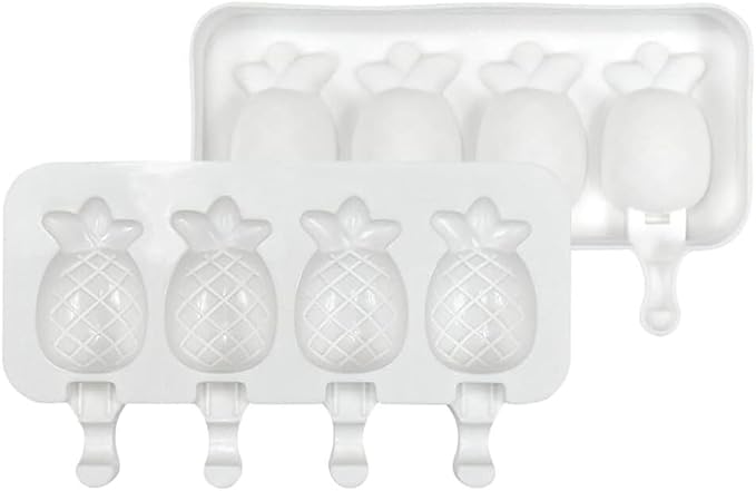 1 Pack Cute Pineapple Shape Popsicle Molds Silicone Ice Pop Molds 4 Cavities Popsicle Molds for Kids Adults Ice Cream Mold Cakesicles Mould DIY Popsicle Maker Homemade Popsicle Silicone Molds Y