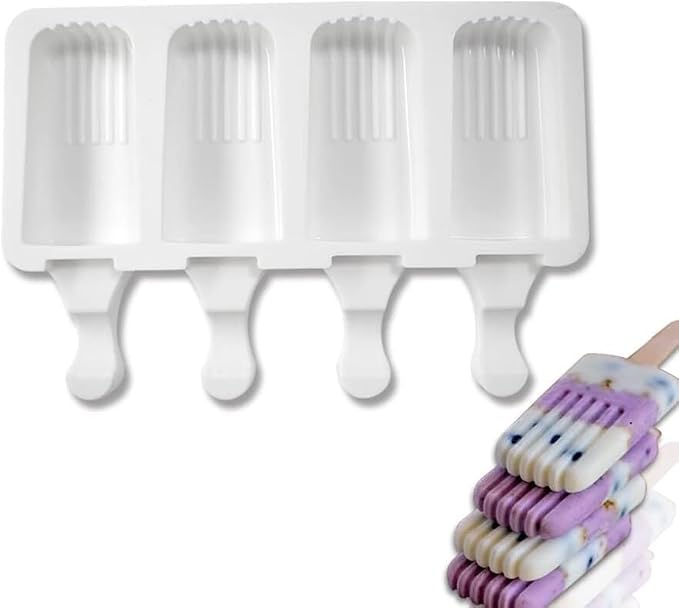 1 Pack Cute Stripe Shape Popsicle Molds Silicone Ice Pop Molds 4 Cavities Popsicle Molds for Kids Adults Ice Cream Mold Cakesicles Mould DIY Popsicle Maker Homemade Popsicle Silicone Molds F