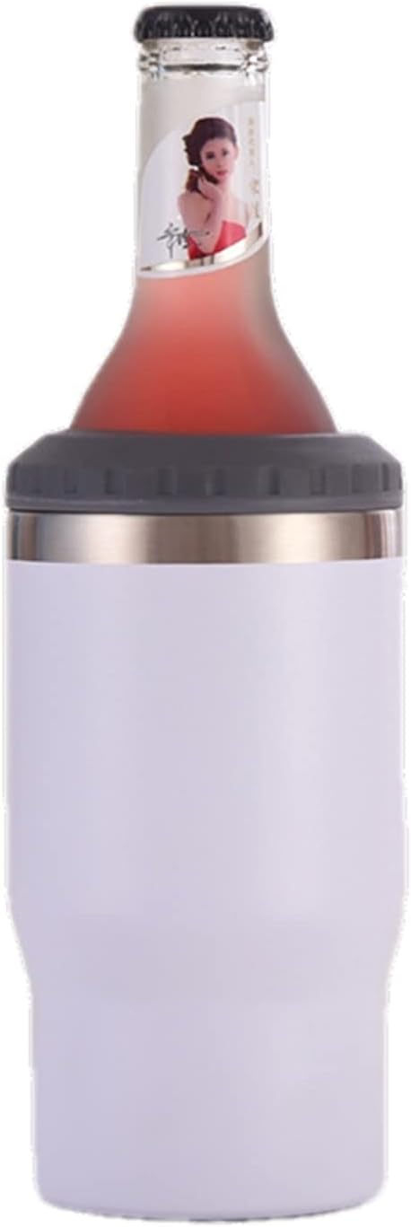 4 in 1 Stainless Steel Can/Bottle Insulator, 14oz Two-Way Lids SUS Insulated Can Cooler, Beer Bottle holder (White)