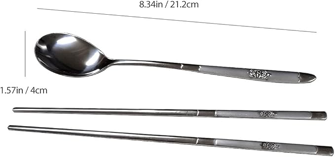 GARASANI Korean Traditional Cutlery Stainless Steel Spoons and Chopsticks Set (Silver Turtle)