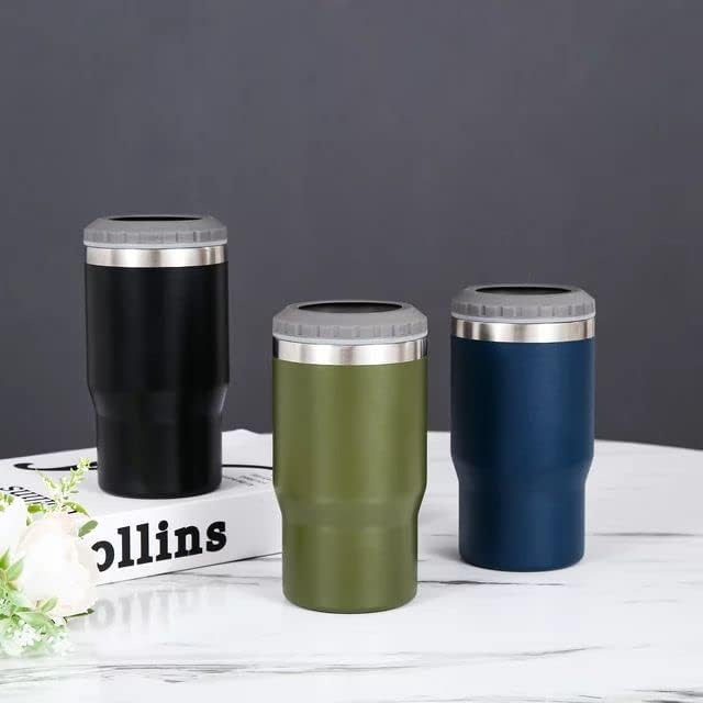14oz 4 in 1 Stainless Steel Can Cooler Beer Bottle Insulator With 2 Lids for 12oz can&bottle, Double walled insulated Thermocooler &Travel Mug Holder Keeping Your Bevearge Cold (Navy#)