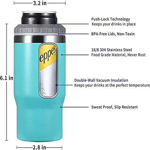 4 in 1 Stainless Steel Can/Bottle Insulator, 14oz Two-Way Lids SUS Insulated Can Cooler, Beer Bottle holder (Orange)