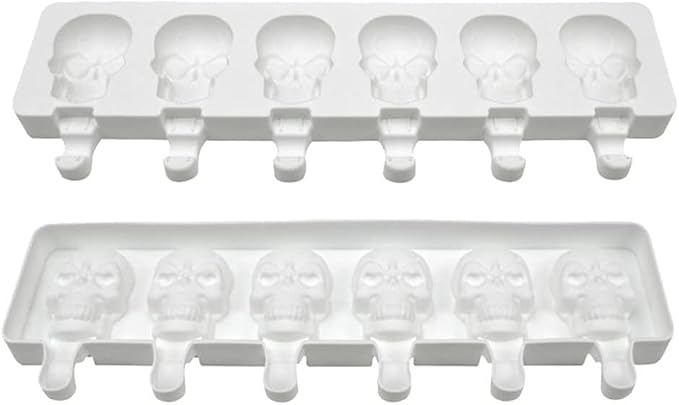 1 Pack Halloween Cute Skull Shape Popsicle Molds Silicone Ice Pop Molds 6 Cavities Popsicle Molds for Kids Adults Ice Cream Mold Cakesicles Mould DIY Popsicle Maker Homemade Popsicle Silicone Molds B