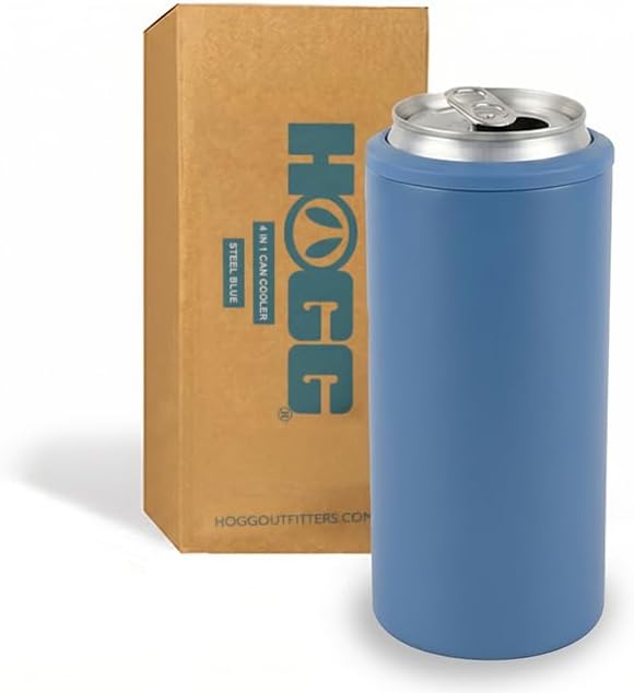 4 in 1 Universal Can Cooler - Steel Blue, Can Holder Insulated, Beer Bottle Cooler, Universal Holder for All Drink Sizes, Stainless Steel Insulated Tumbler, Tailgating Accessories