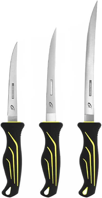 danco 4-Piece Fishing Fillet Knife Kit with Roll Bag, 6, 7 and 9-Inch Set | 4-Piece Fishing Fillet Knife Kit, 6, 7 and 9-Inch Stainless Steel Blades, Non-Slip Handles, 1000D Roll Bag, Fresh/Saltwater