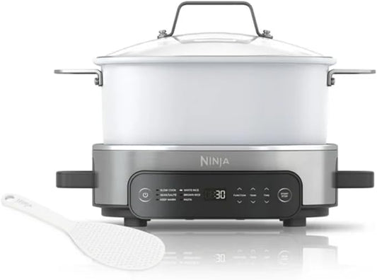 Multi-Cooker Ninja Foodi MC1100, Everyday Possible Cooker 6.5-Qt, 6-in-1 with Slow Cook, Slow Cooker, Sear/Sauté, Keep Warm, Rice and Pasta Functions, Compact Design, White, 6.5QT