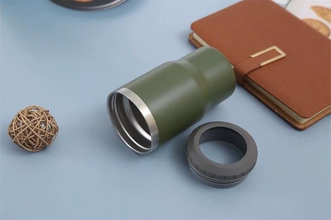 14oz 4 in 1 Stainless Steel Can Cooler Beer Bottle Insulator With 2 Lids for 12oz can&bottle, Double walled insulated Thermocooler &Travel Mug Holder Keeping Your Bevearge Cold (Olive green)