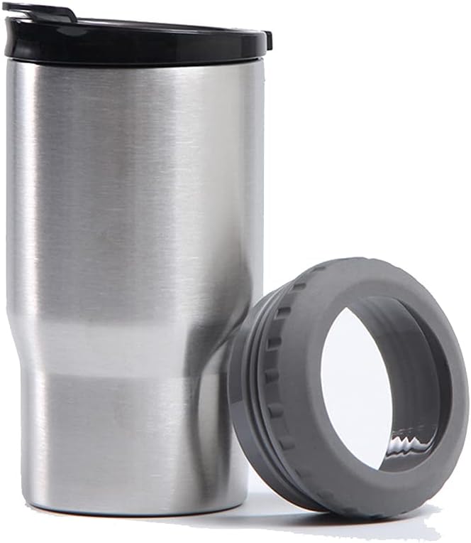 4 in 1 Stainless Steel Can/Bottle Insulator, 14oz Two-Way Lids Double Wall SUS Insulated Can Cooler, Beer Bottle holder (Stainless steel)