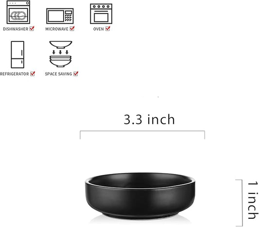 Selamica Ceramic 3.3 Inch Soy Sauce Dish Dipping Bowls Side Dishes Small Appetizer Pinch Bowls for Condiments, Sushi, Ketchup, BBQ-Set of 6(Matte Black)